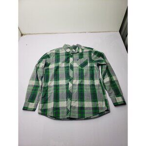 The North Face Men's Large Green Gray Plaid Button Down Shirt Long Sleeve